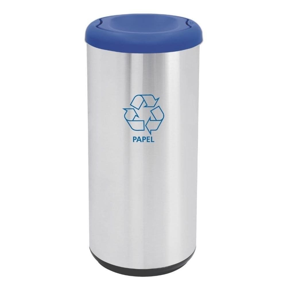 BASURERO 40 LITROS ACERO INOXIDABLE TAPA AZUL TRAMONTINA RECICLAJE