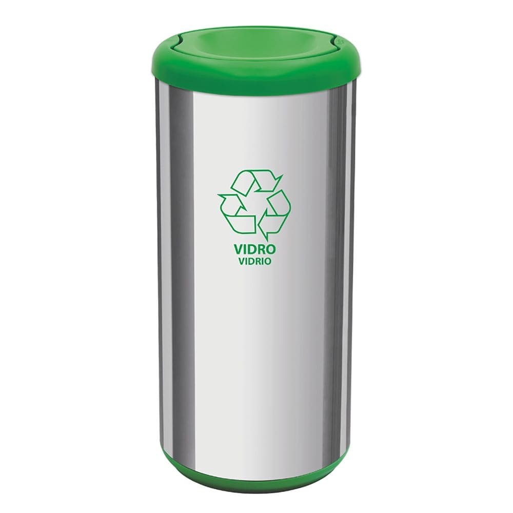 BASURERO 40 LITROS ACERO INOXIDABLE TAPA VERDE TRAMONTINA RECICLAJE