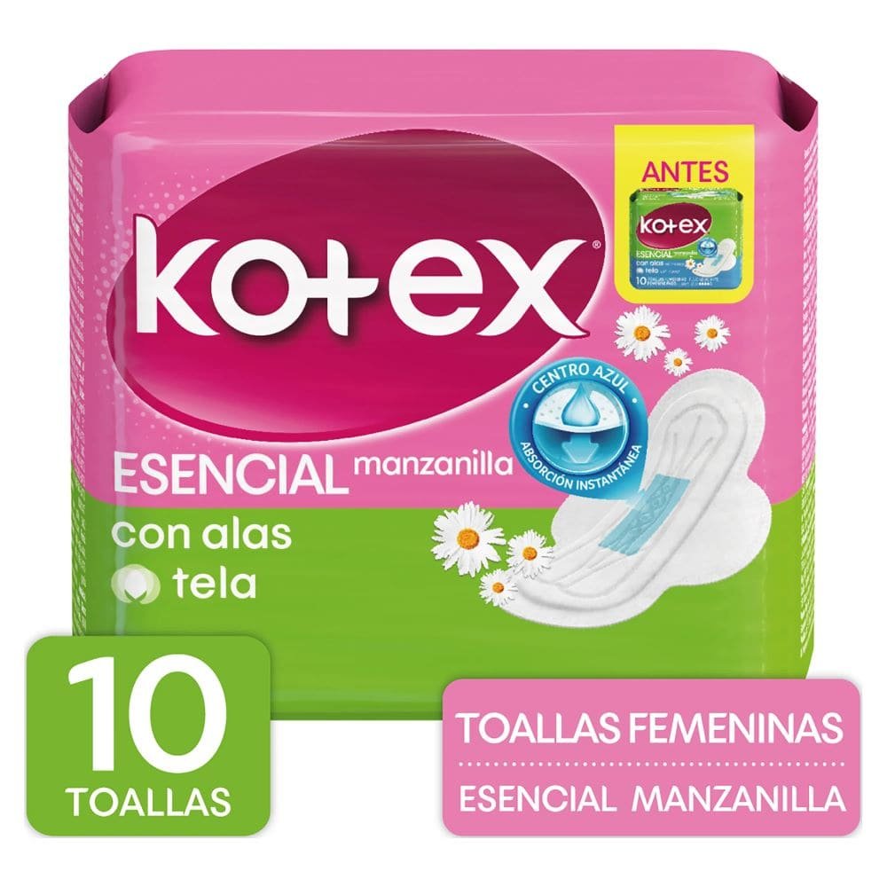TOALLA SANITARIA ESENCIAL KOTEX CON ALAS 10 UNIDADES