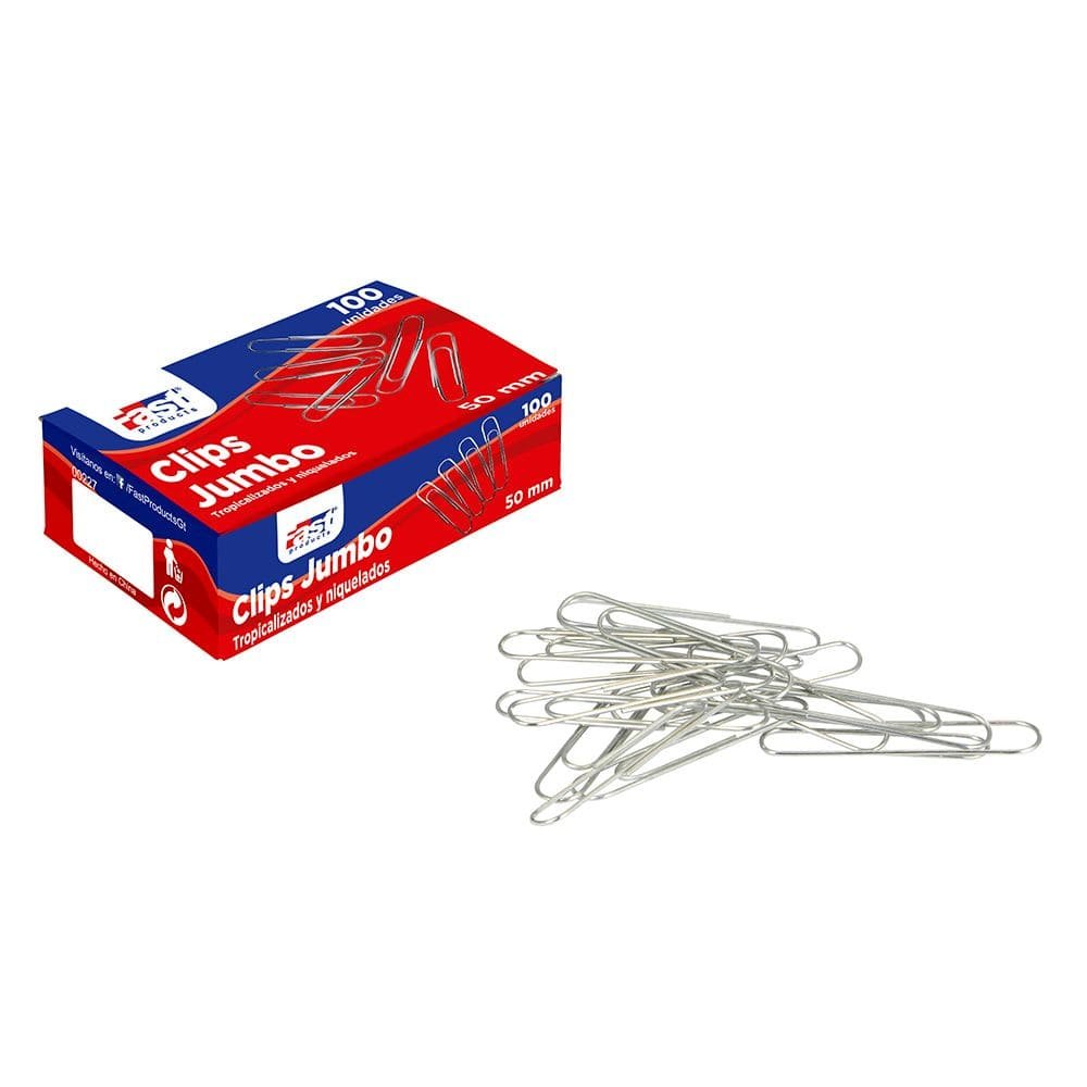 CAJA DE CLIPS JUMBO FAST NIQUELADO CAJA 100 UNIDADES