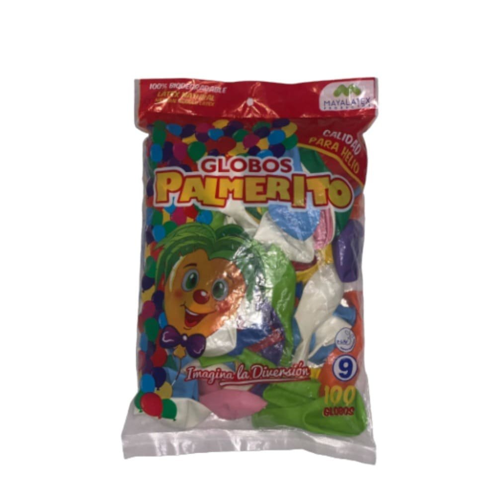 GLOBOS PALMERITOS LÁTEX No. 9 COLORES SURTIDOS - 100 UNI