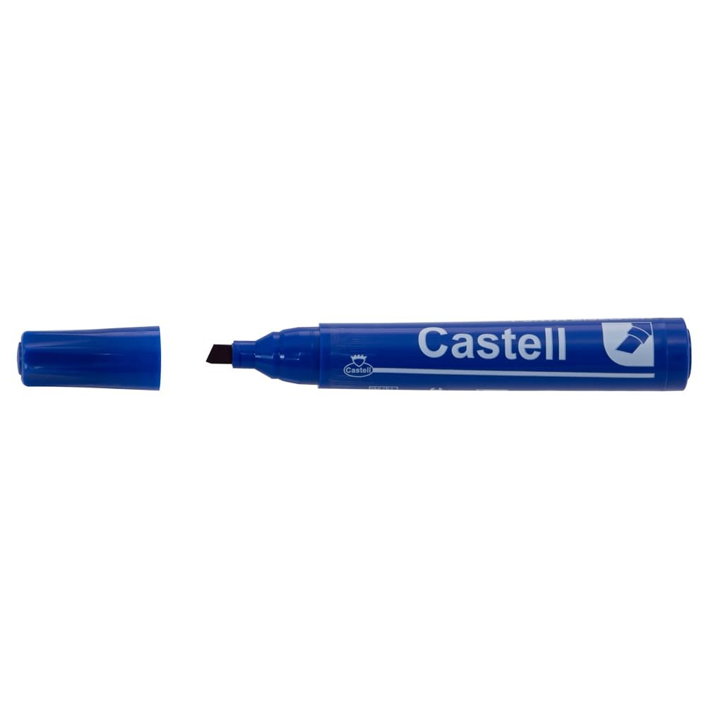 MARCADOR PERMANENTE CASTELL PUNTA BISELADA AZUL