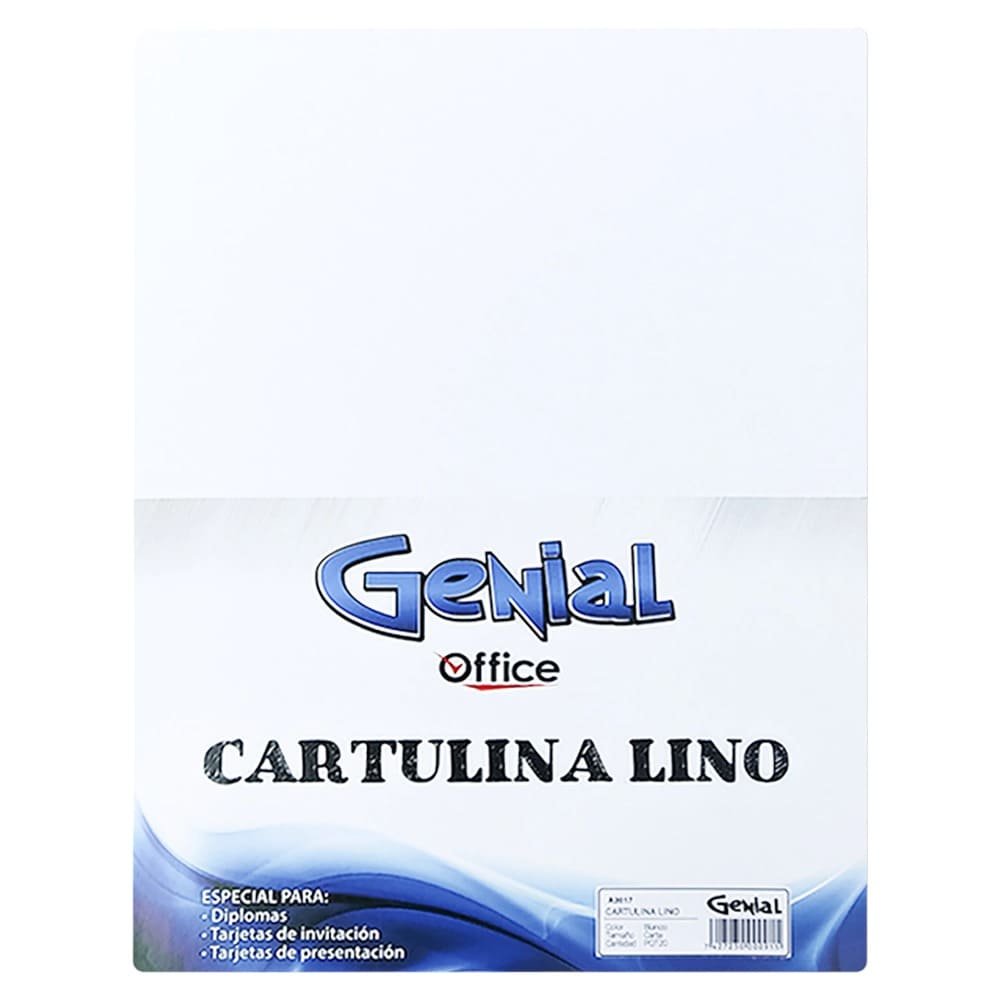 CARTULINA GENIAL LINO BLANCA TAMAÑO CARTA 20 UNIDADES