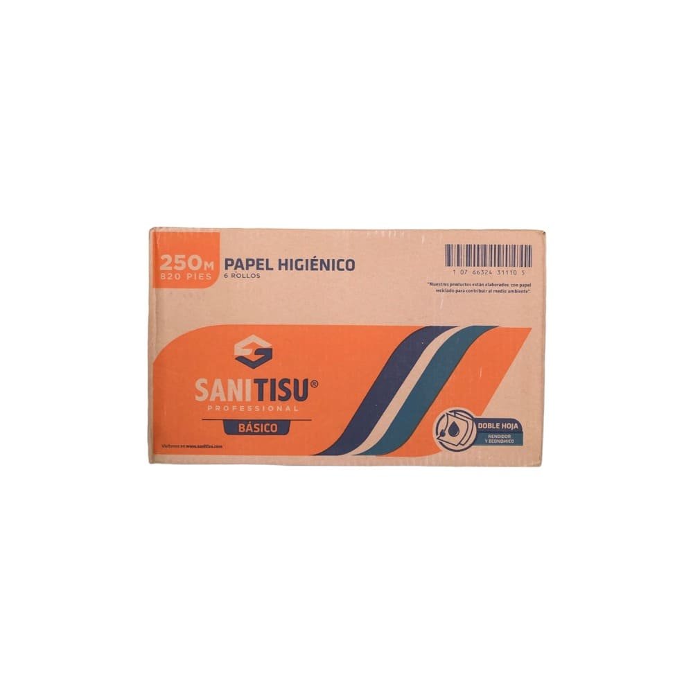 PAPEL HIGIENICO SANITISU 250 METROS HOJA DOBLE 6 ROLLOS