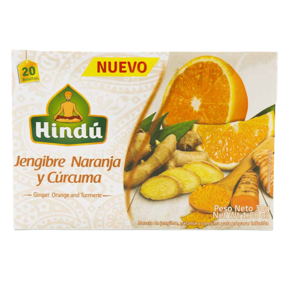 CAJA DE TE HINDÚ JENGIBRE NARANJA Y CURCUMA 20 SOBRES