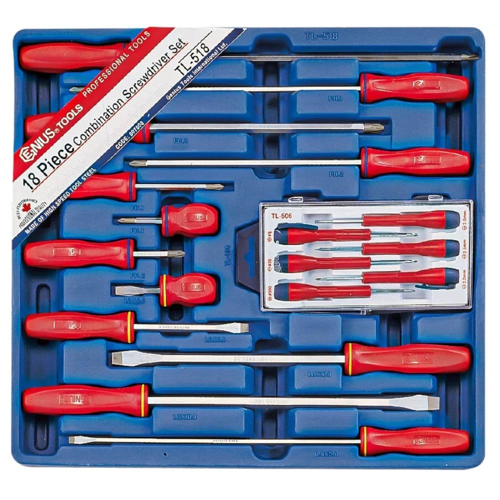 SET DE DESARMADORES MIXTO DE 18 PIEZAS GENIUS TL 518
