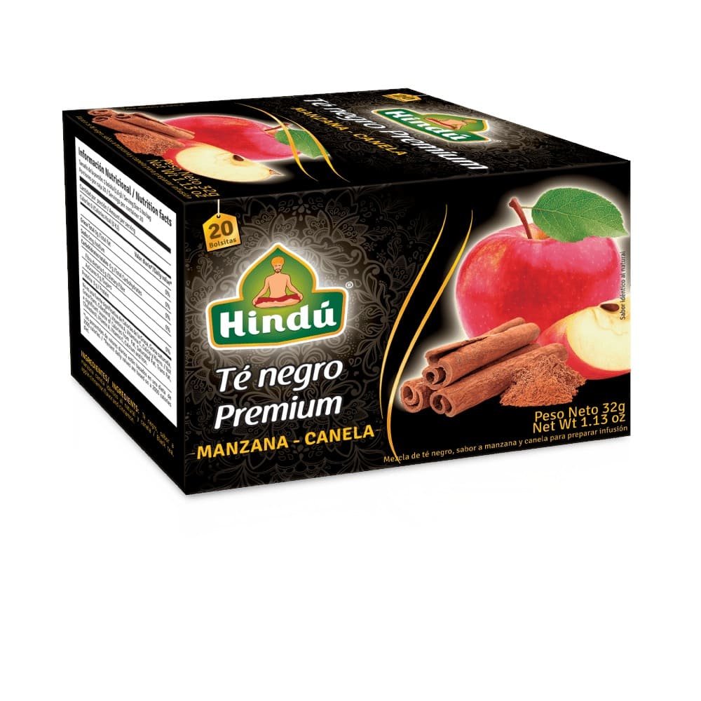 CAJA DE TE HINDÚ NEGRO PREMIUM MANZANA CANELA 32GRAMOS