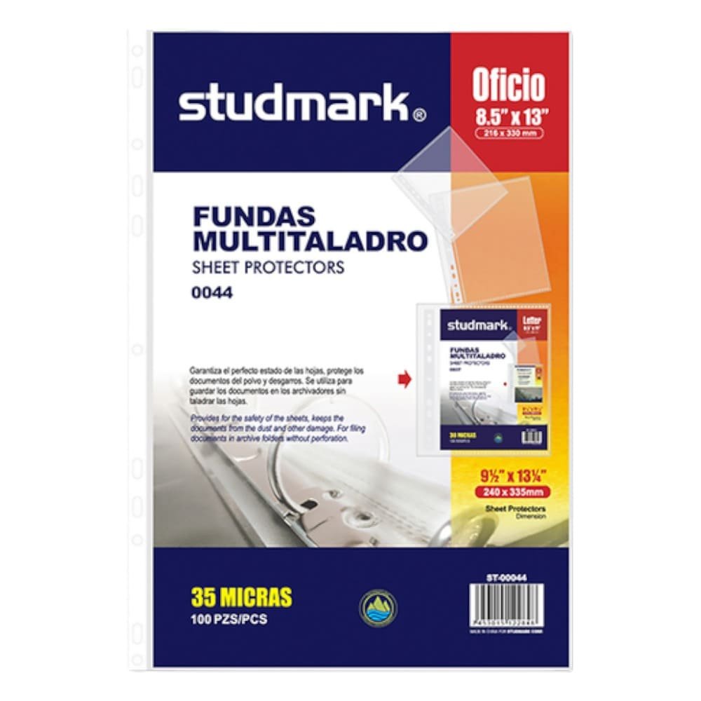 FUNDAS STUDMARK TAMAÑO OFICIO HOJAS PROTECTORAS TRANSPARENTES 100 UNIDADES