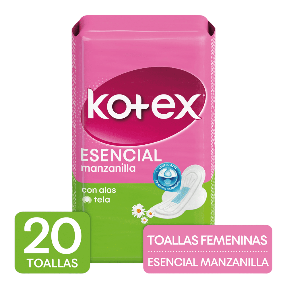 TOALLA SANITARIA ESENCIAL KOTEX CON ALAS 20 UNIDADES