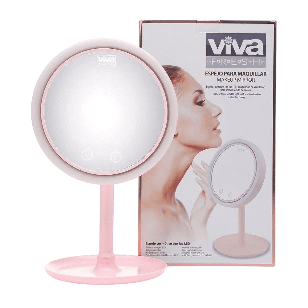 ESPEJO TOCADOR CON LUZ Y VENTILADOR VIVA COLOR ROSADO