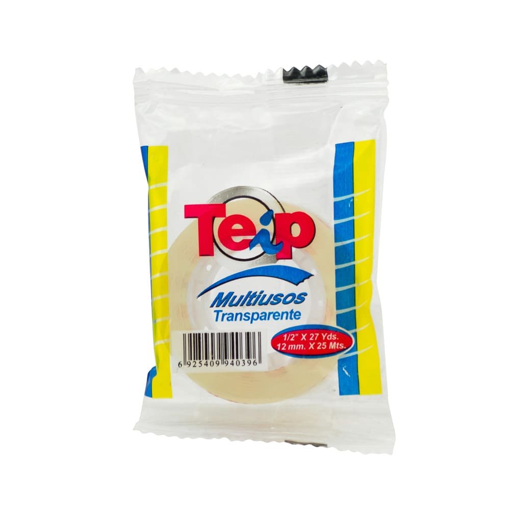 CINTA ADHESIVA TEIP 1/2″ X 27 YARDAS TRANSPARENTE