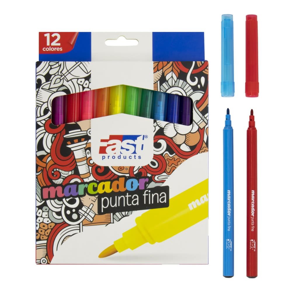 MARCADORES EN ESTUCHE FAST 12 COLORES PUNTA FINA