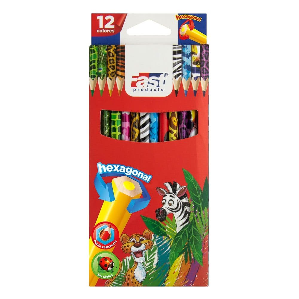 CRAYON DE MADERA FAST 12 COLORES LARGO DE SAFARI