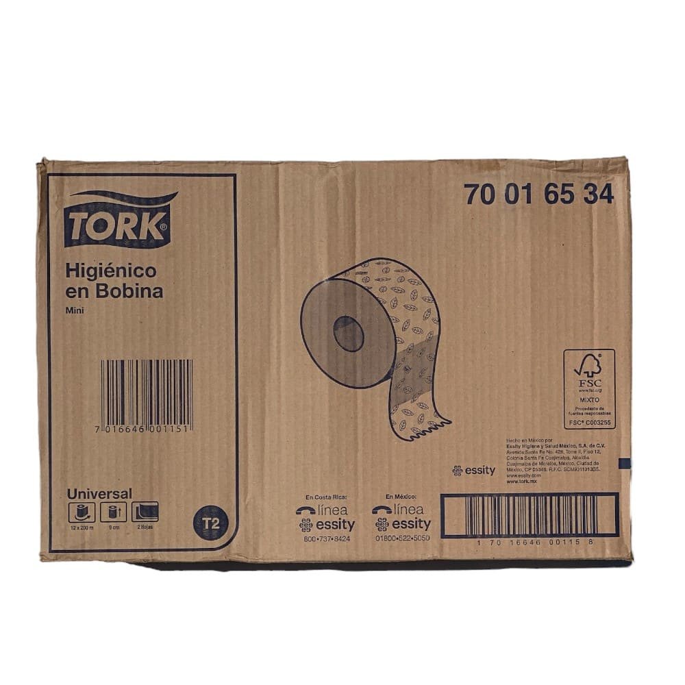 CAJA DE PAPEL HIGIENICO MINI JUMBO ROLL DOBLE HOJA TORK 200 METROS 12 ROLLOS