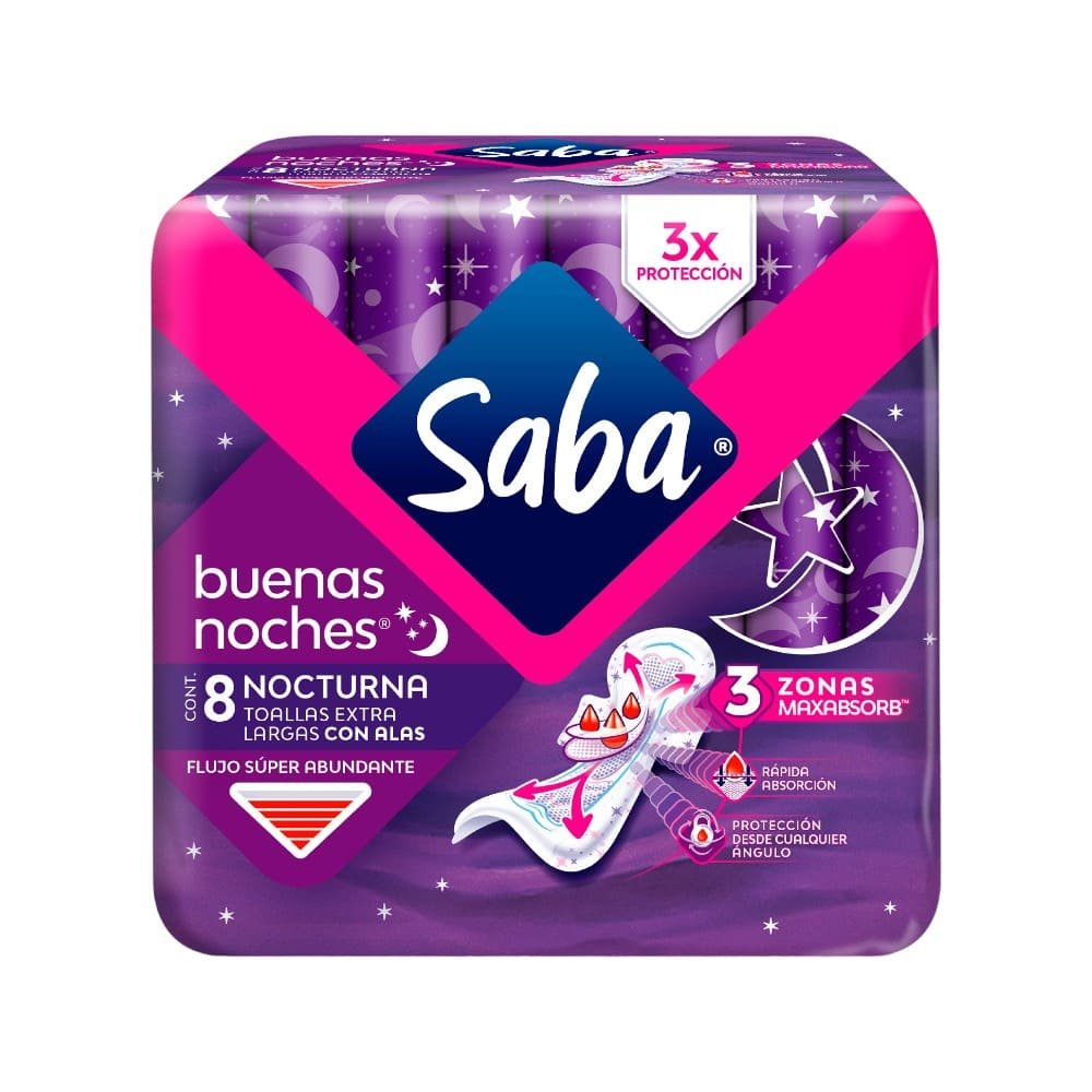 SABA BUENAS NOCHES CON ALAS 8 TOALLITAS