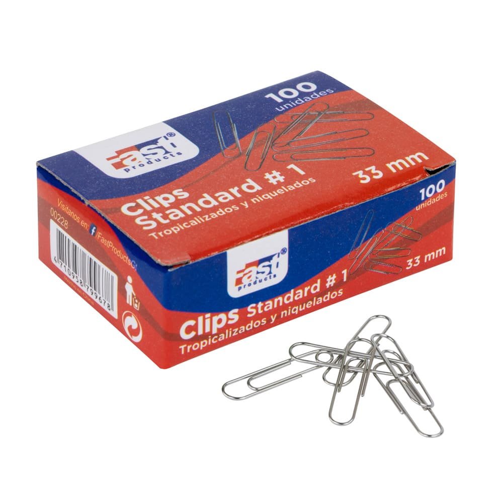 CAJA DE CLIPS STANDAR NIQUELADO CAJA 100 UNIDADES