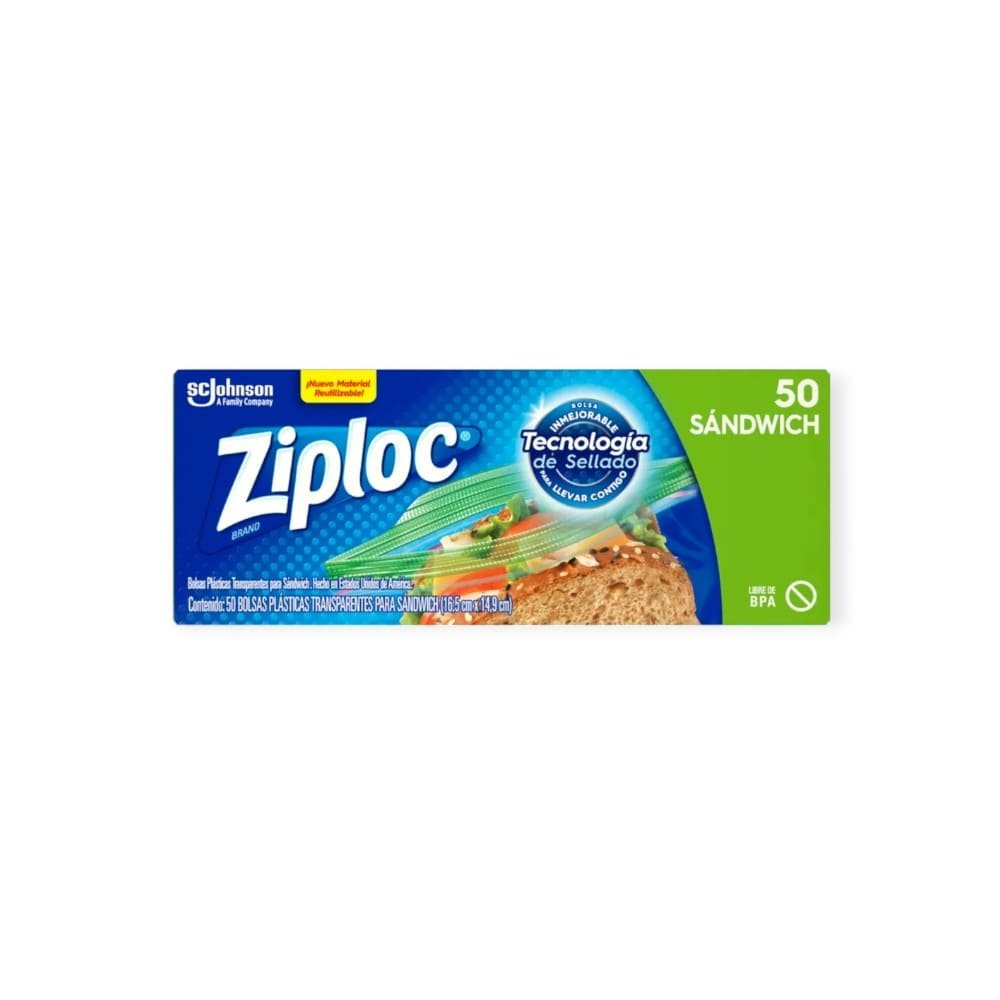 BOLSA ZIPLOC PARA ALIMENTO SANDWICH 50 UNIDADES