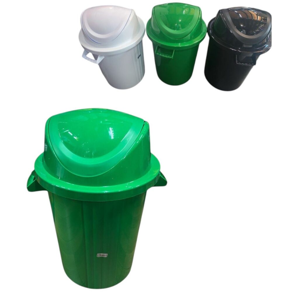 SET 3 BASURERO PARA CLASIFICACION DE BASURA COLOR VERDE, BLANCO, NEGRO 70 LITROS
