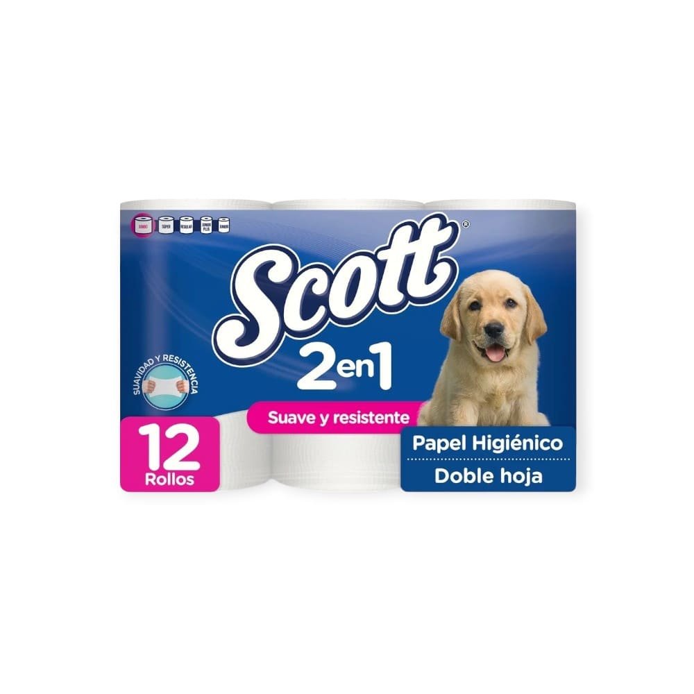 PAPEL HIGIENICO SCOTT 2 EN 1 DOBLE HOJA 12 ROLLOS
