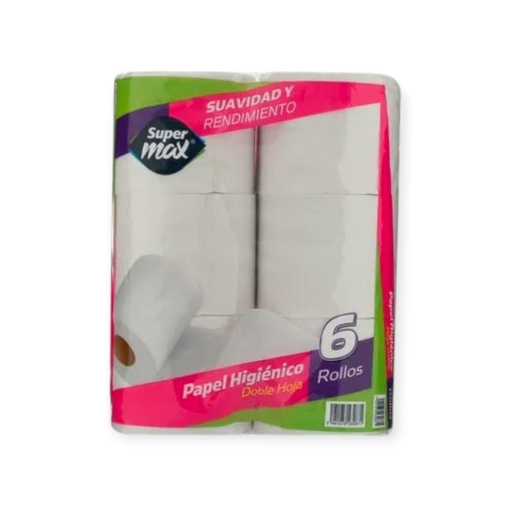 PAPEL HIGIENICO SUPERMAX 330 HOJAS DOBLES 6 ROLLOS