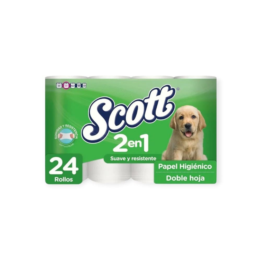 PAPEL HIGIENICO SCOTT 2 EN 1 24 ROLLOS 280 HOJAS