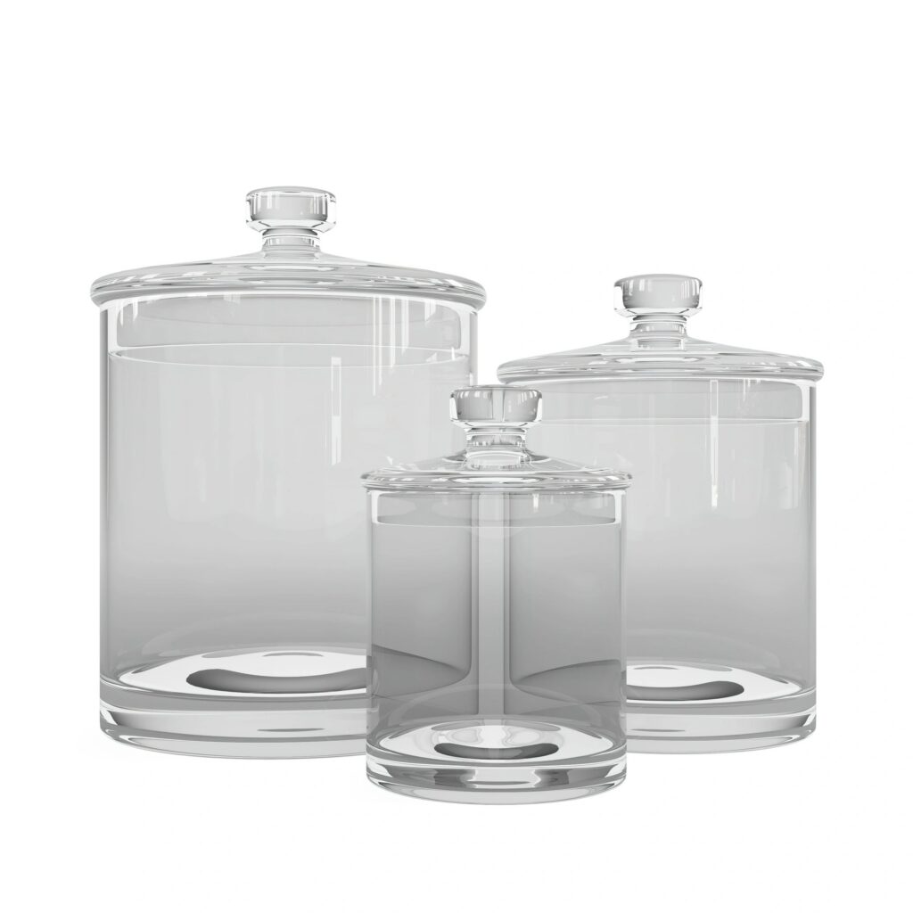 3D rendering of glass jars on a white background
