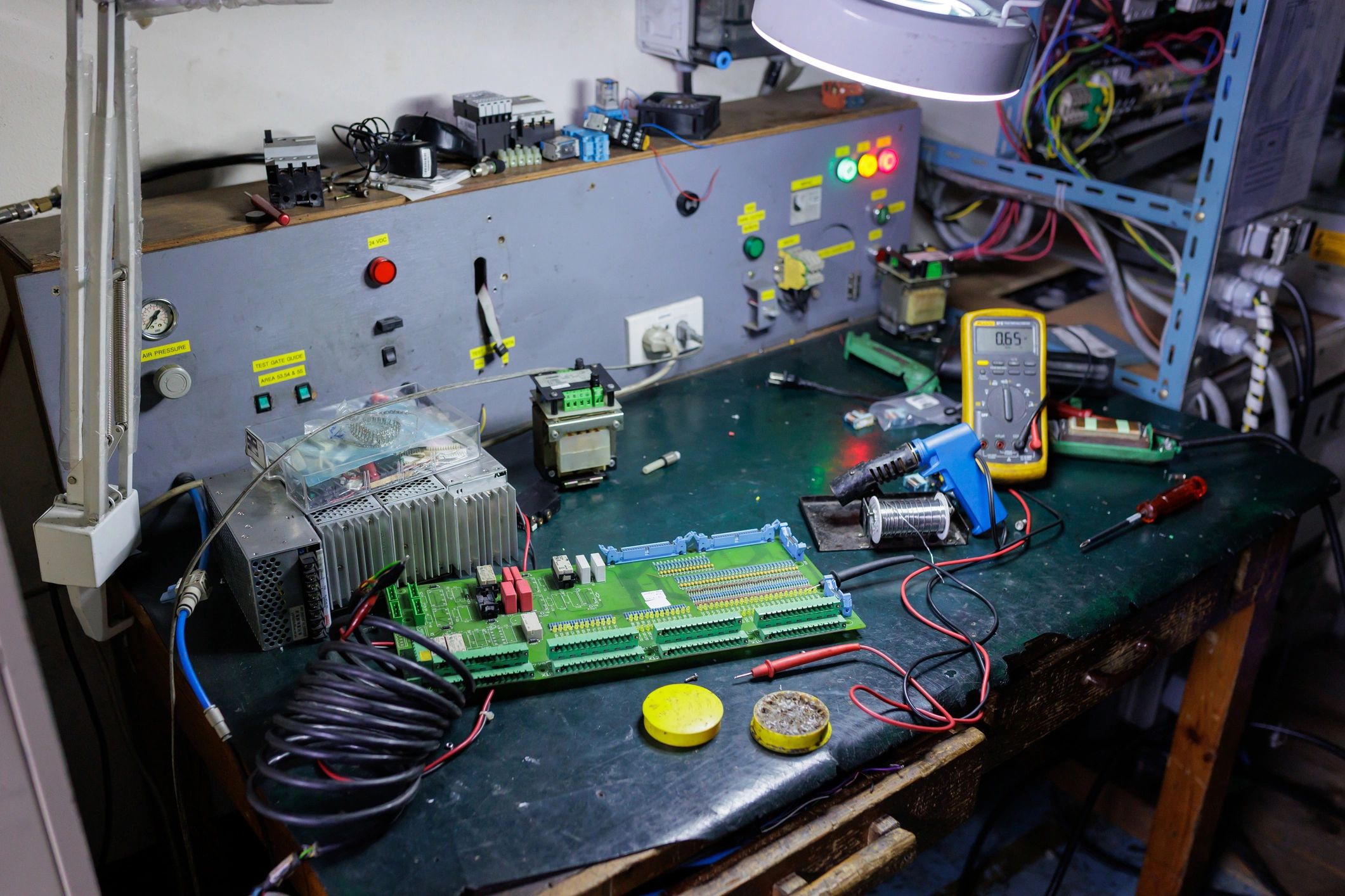 Workbench with hardware tools and equipment